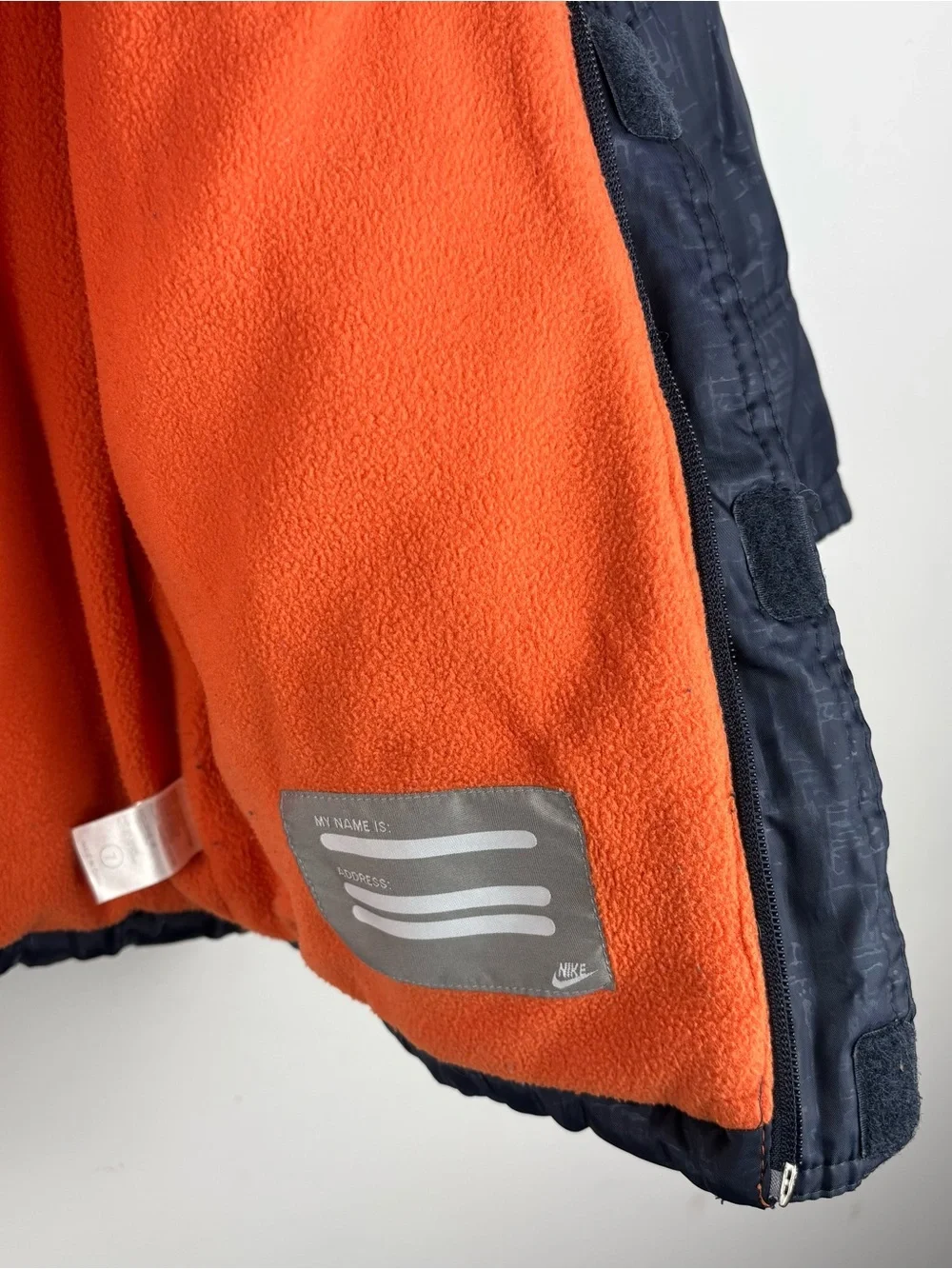 Nike Boys' Hooded Navy Puffer Winter Jacket Orange Fleece Lined Size 7 Warm Coat